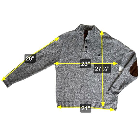 Chaps Henley Sweater Men's Large Gray Knit Pullover Ribbed Hem Elbow Patch Y2K - Picture 5 of 16